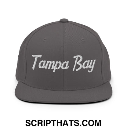 Tampa Bay Vintage Sports Script Embroidered Flat Bill Brim Snapback Hat Dark Grey