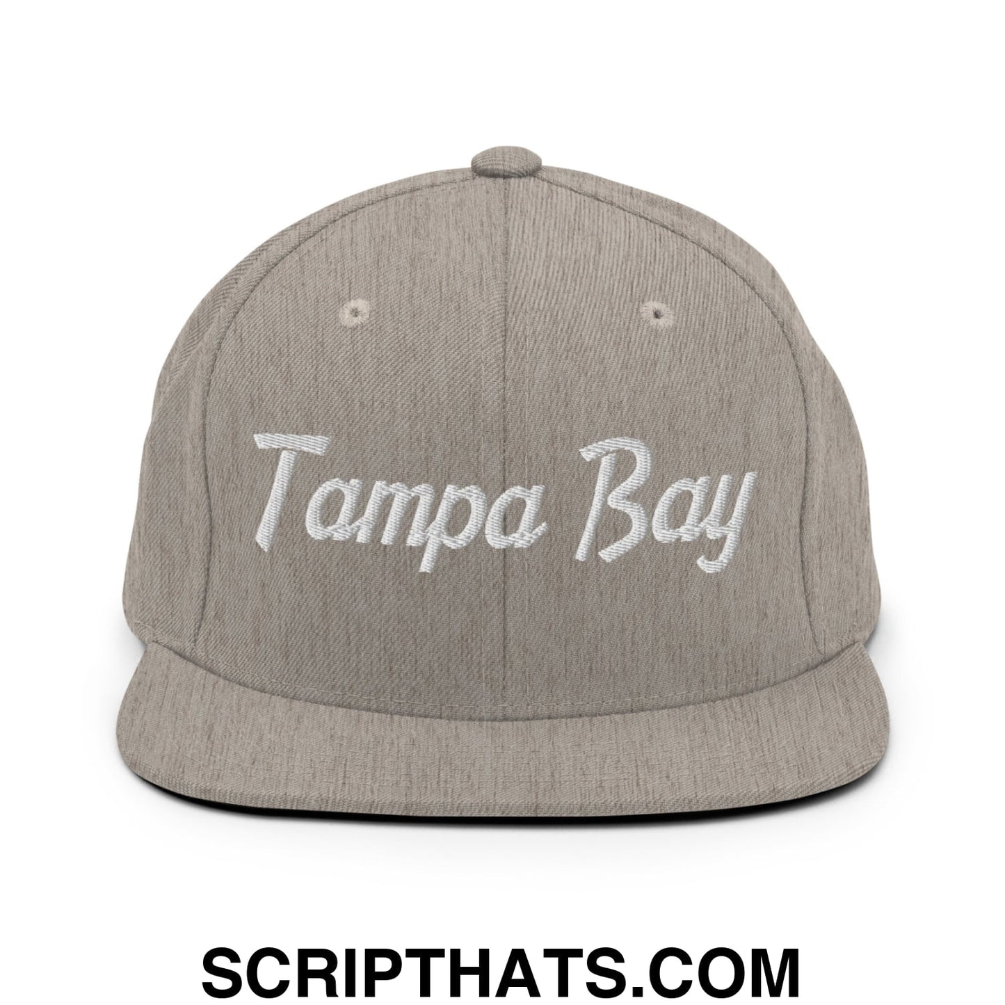 Tampa Bay Vintage Sports Script Embroidered Flat Bill Brim Snapback Hat Heather Grey