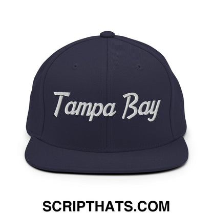Tampa Bay Vintage Sports Script Embroidered Flat Bill Brim Snapback Hat Navy