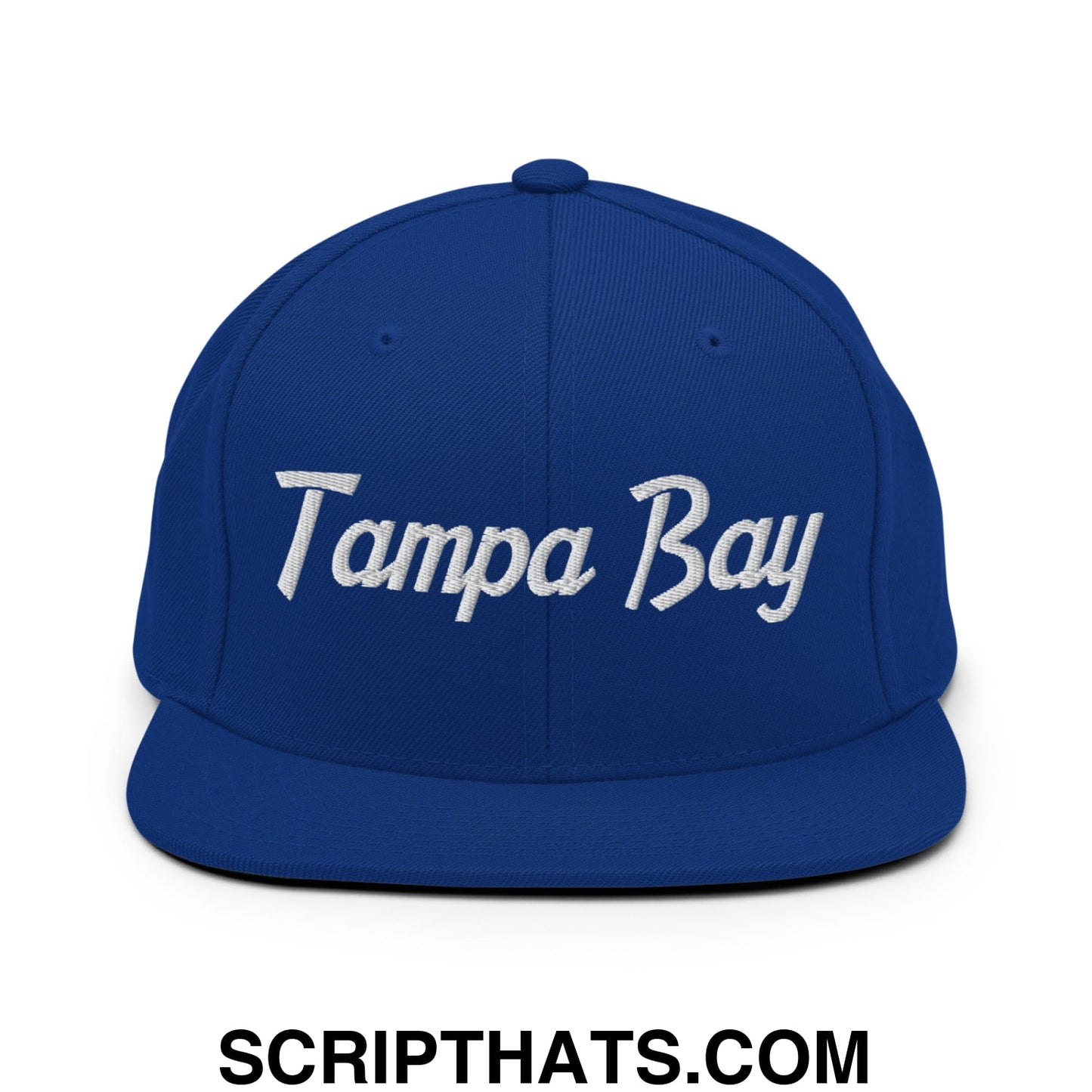 Tampa Bay Vintage Sports Script Embroidered Flat Bill Brim Snapback Hat Royal Blue