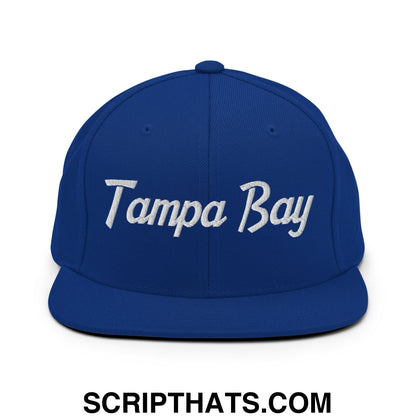 Tampa Bay Vintage Sports Script Embroidered Flat Bill Brim Snapback Hat Royal Blue