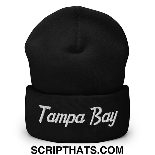 Tampa Bay Vintage Sports Script Embroidered Knit Cuffed Beanie Black