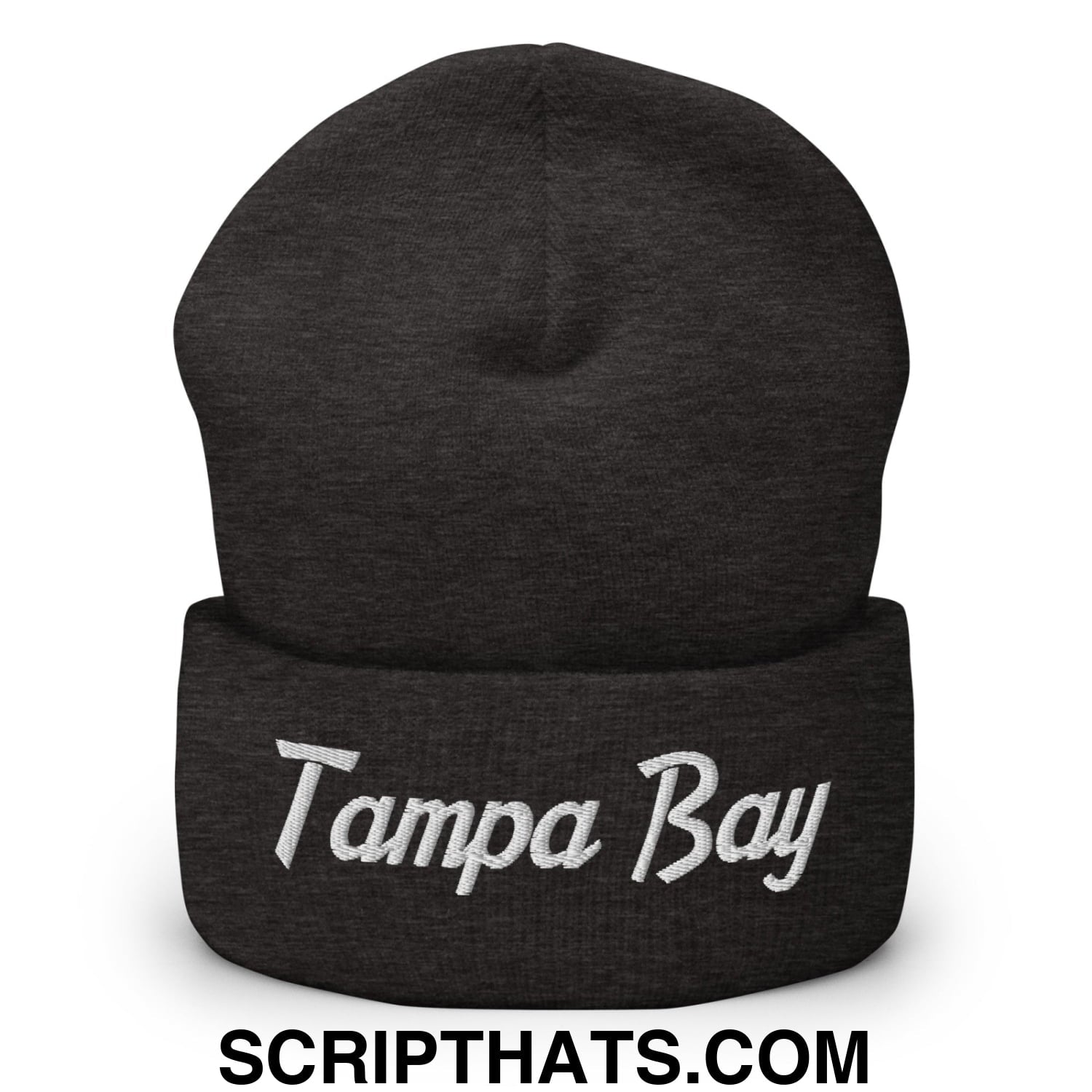 Tampa Bay Vintage Sports Script Embroidered Knit Cuffed Beanie Dark Grey