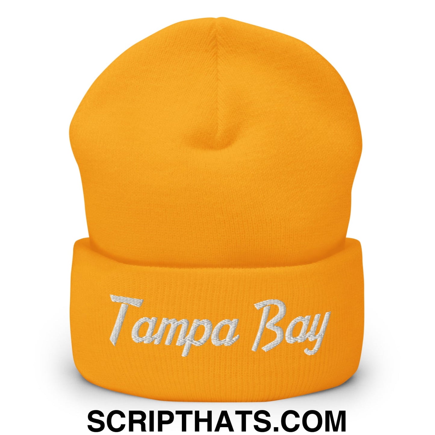 Tampa Bay Vintage Sports Script Embroidered Knit Cuffed Beanie Gold
