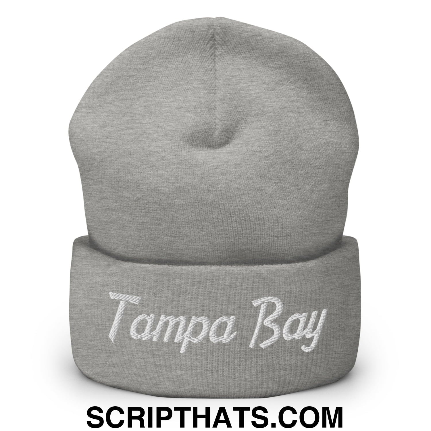 Tampa Bay Vintage Sports Script Embroidered Knit Cuffed Beanie Heather Grey