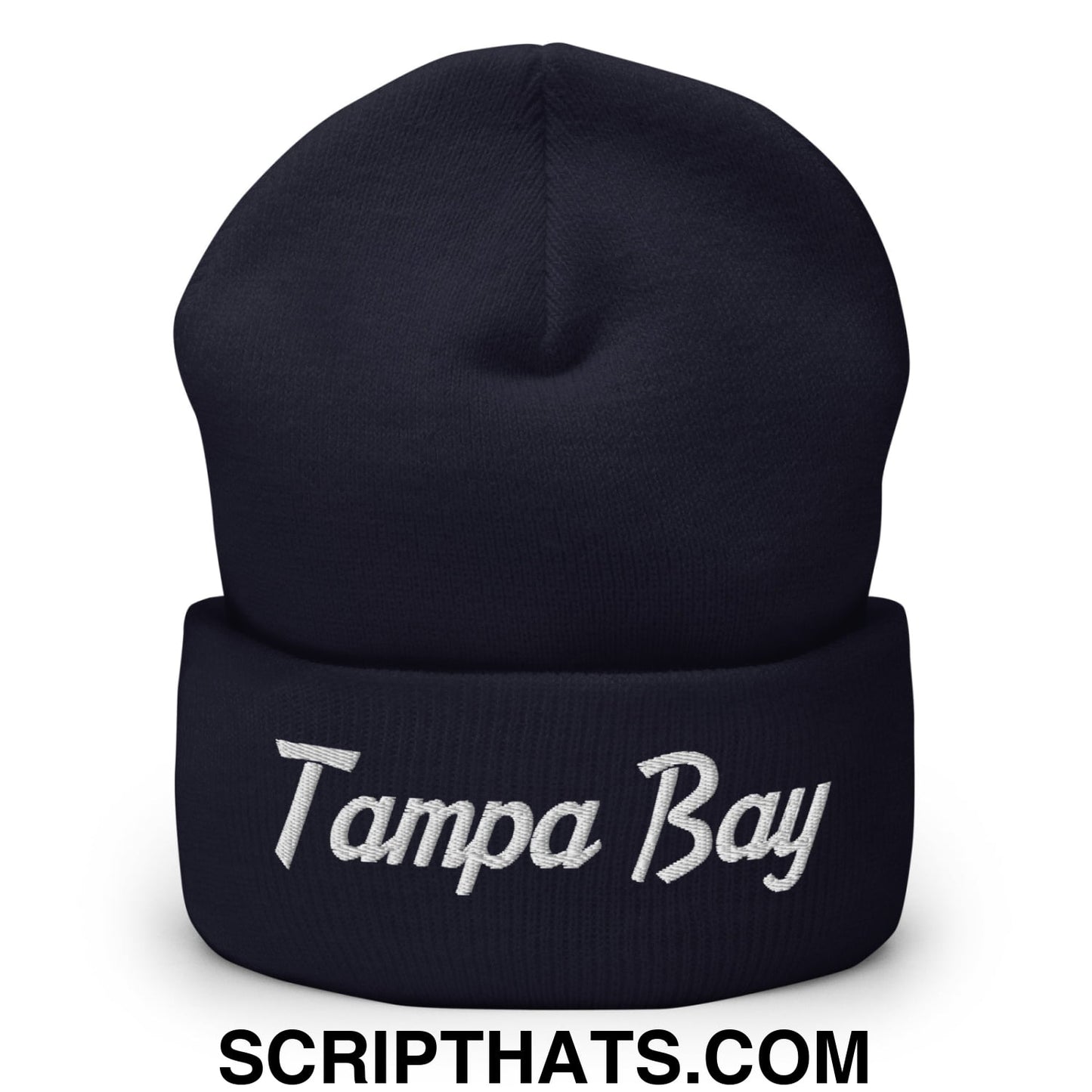 Tampa Bay Vintage Sports Script Embroidered Knit Cuffed Beanie Navy