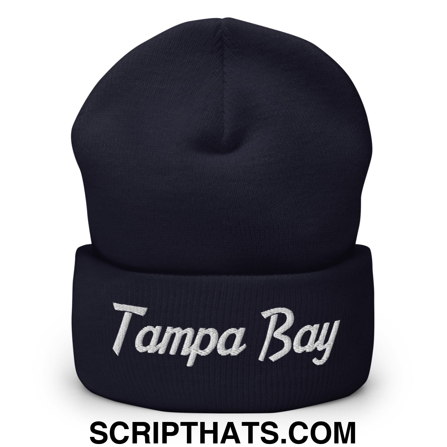Tampa Bay Vintage Sports Script Embroidered Knit Cuffed Beanie Navy