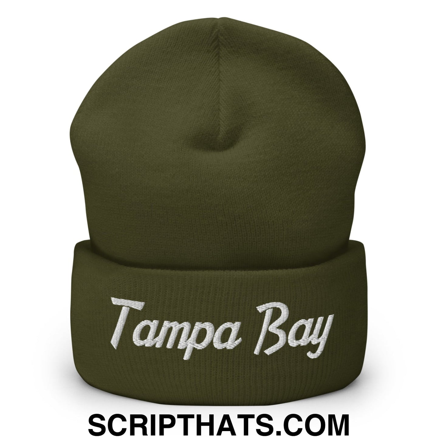 Tampa Bay Vintage Sports Script Embroidered Knit Cuffed Beanie Olive