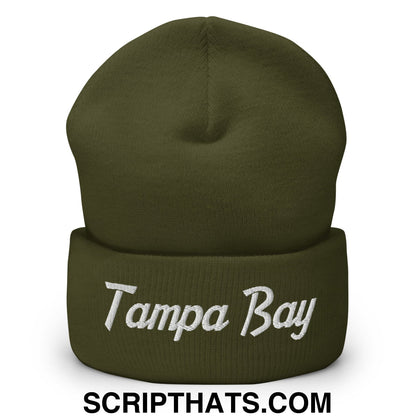 Tampa Bay Vintage Sports Script Embroidered Knit Cuffed Beanie Olive