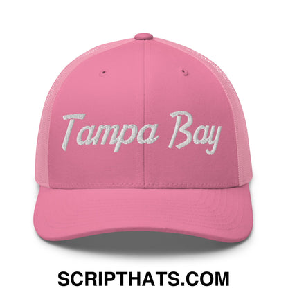 Tampa Bay Vintage Sports Script Embroidered Mesh Trucker Hat Pink