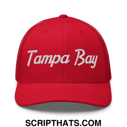 Tampa Bay Vintage Sports Script Embroidered Mesh Trucker Hat Red