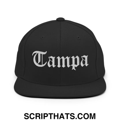 Tampa Old English Embroidered Flat Bill Brim Snapback Hat Black