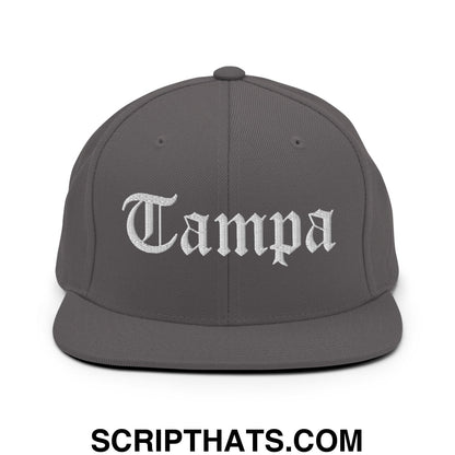Tampa Old English Embroidered Flat Bill Brim Snapback Hat Dark Grey