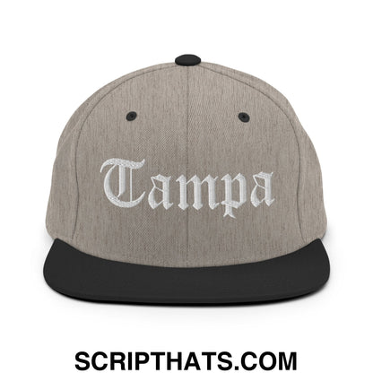 Tampa Old English Embroidered Flat Bill Brim Snapback Hat Heather Black
