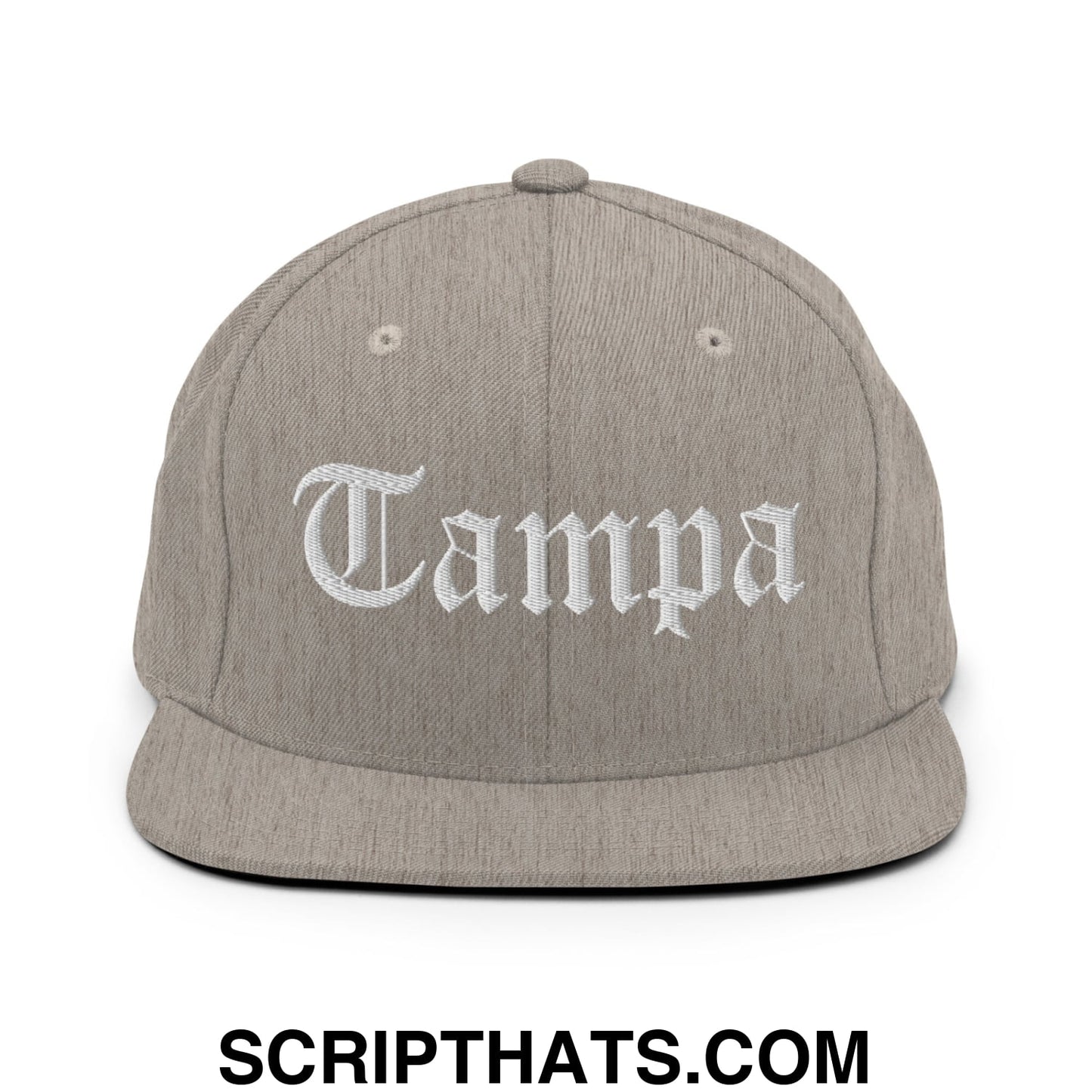 Tampa Old English Embroidered Flat Bill Brim Snapback Hat Heather Grey