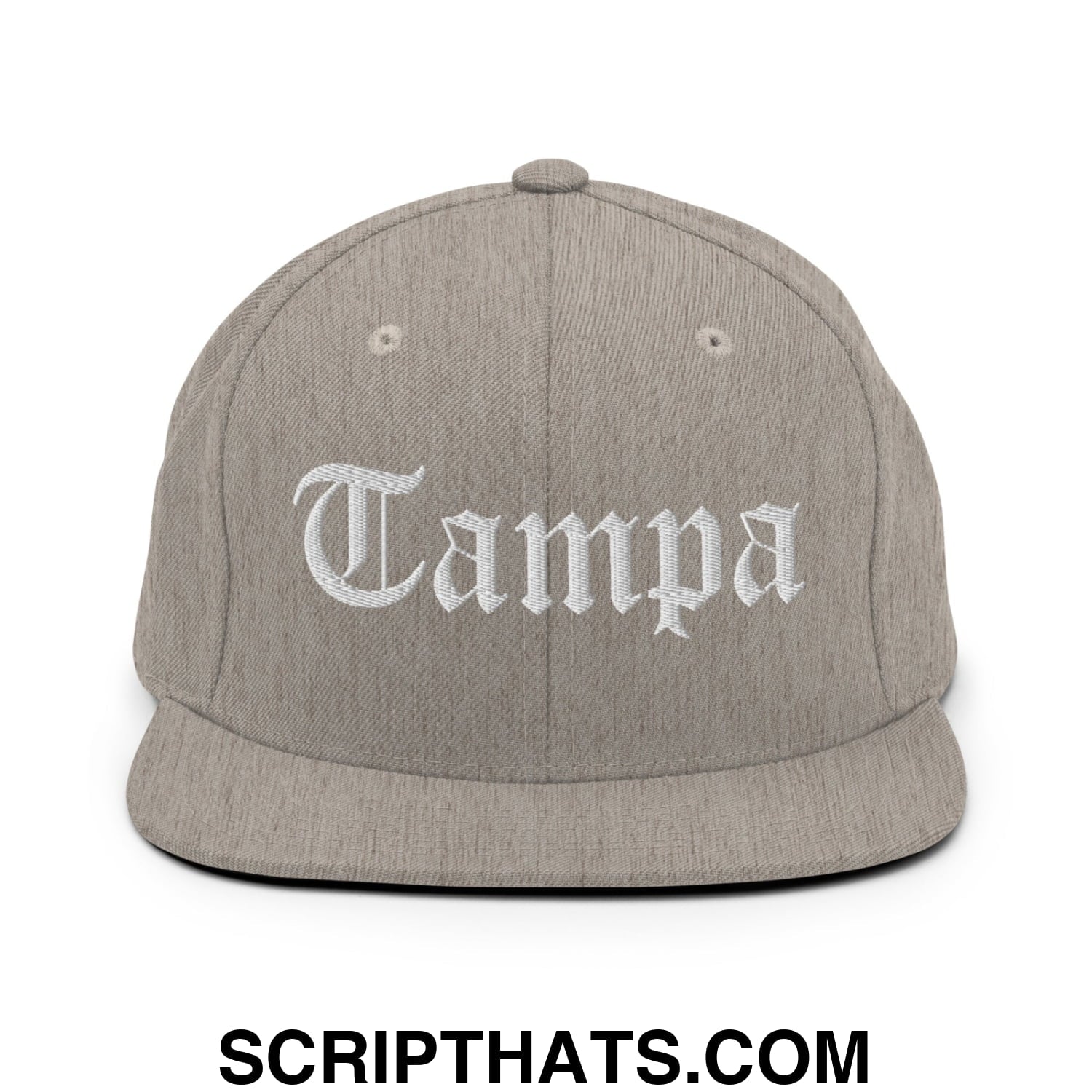 Tampa Old English Embroidered Flat Bill Brim Snapback Hat Heather Grey