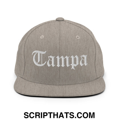 Tampa Old English Embroidered Flat Bill Brim Snapback Hat Heather Grey