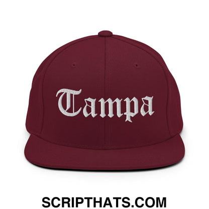 Tampa Old English Embroidered Flat Bill Brim Snapback Hat Maroon