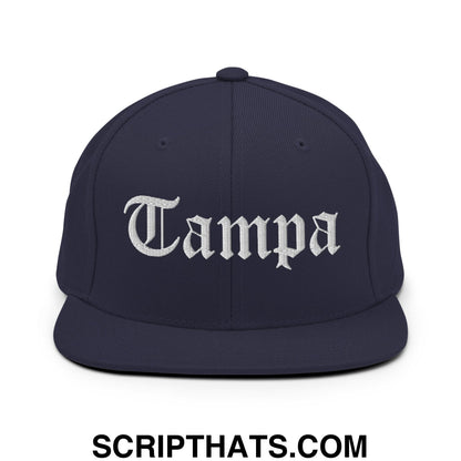 Tampa Old English Embroidered Flat Bill Brim Snapback Hat Navy