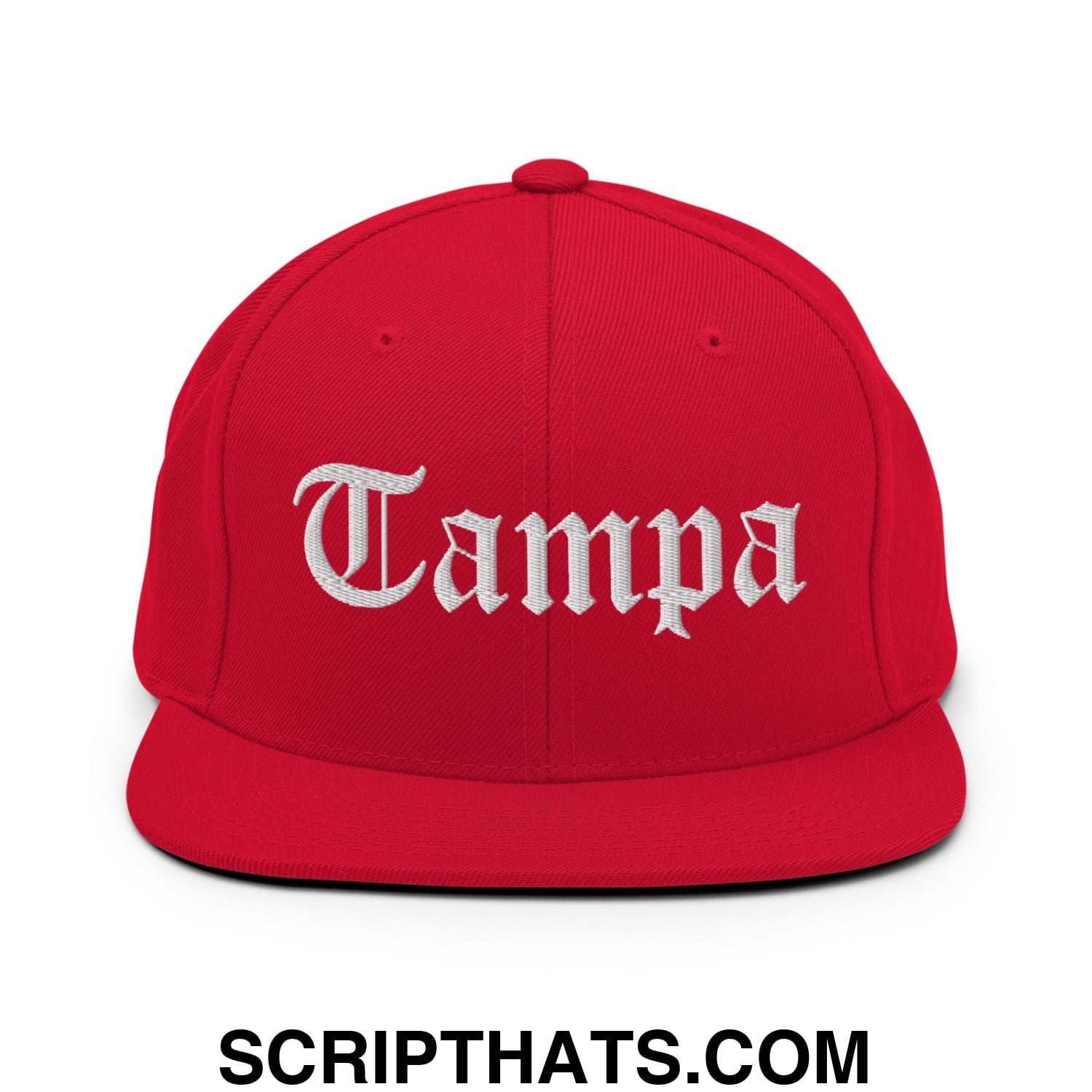 Tampa Old English Embroidered Flat Bill Brim Snapback Hat Red