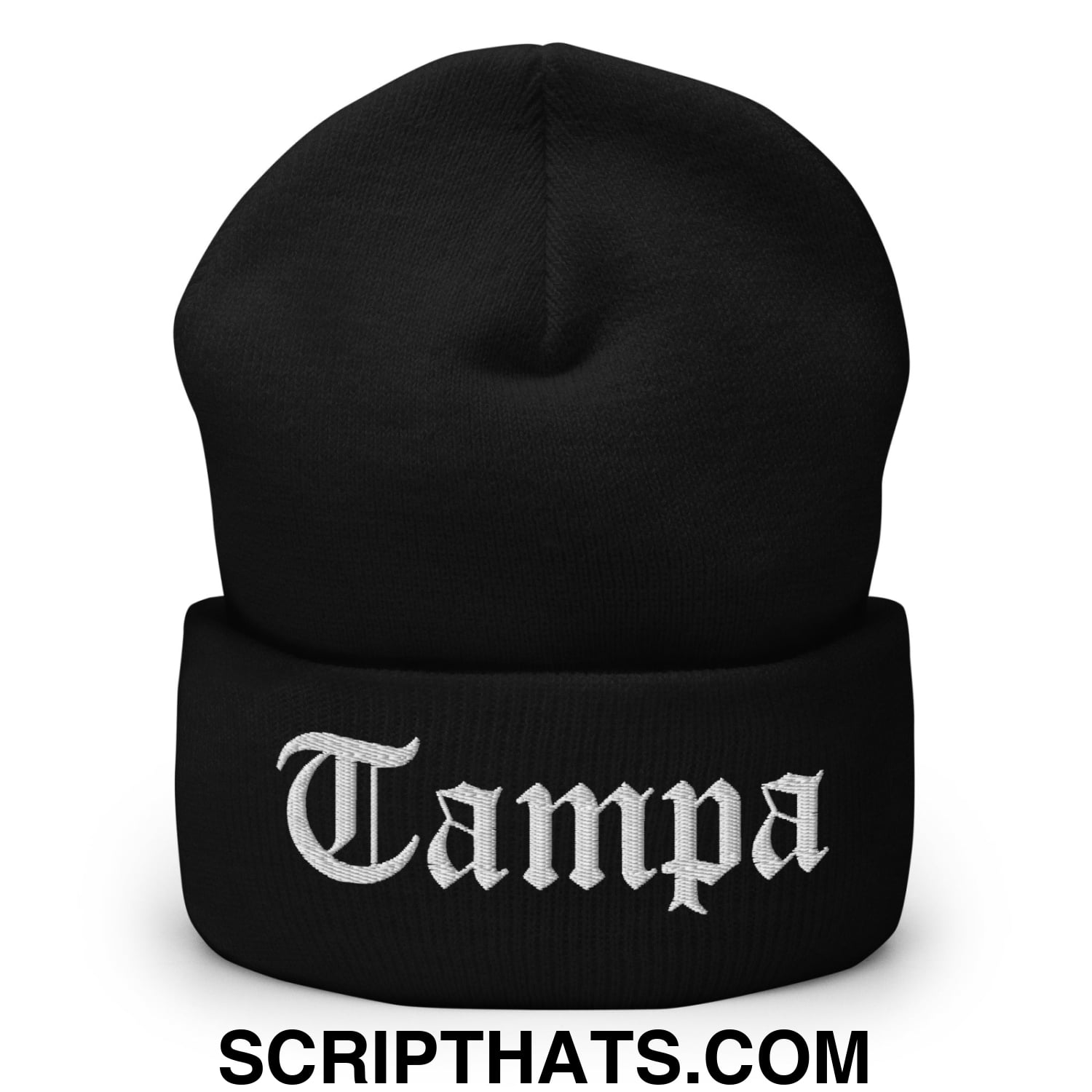Tampa Old English Embroidered Knit Cuffed Beanie Black
