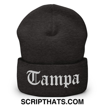 Tampa Old English Embroidered Knit Cuffed Beanie Dark Grey