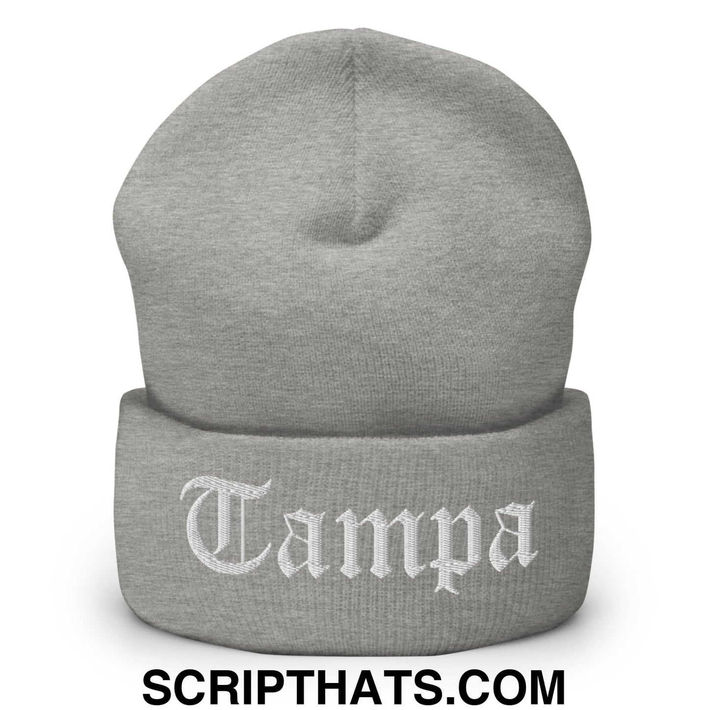 Tampa Old English Embroidered Knit Cuffed Beanie Heather Grey
