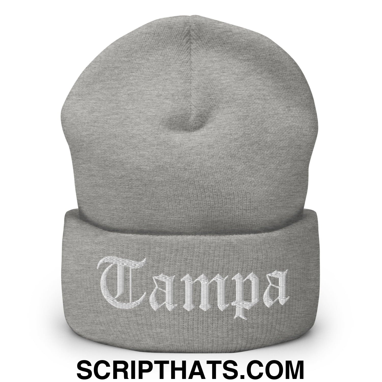 Tampa Old English Embroidered Knit Cuffed Beanie Heather Grey