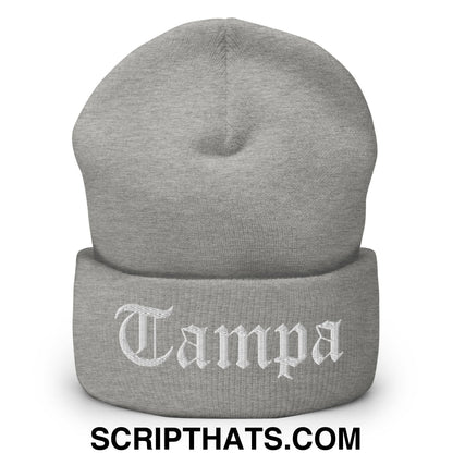 Tampa Old English Embroidered Knit Cuffed Beanie Heather Grey