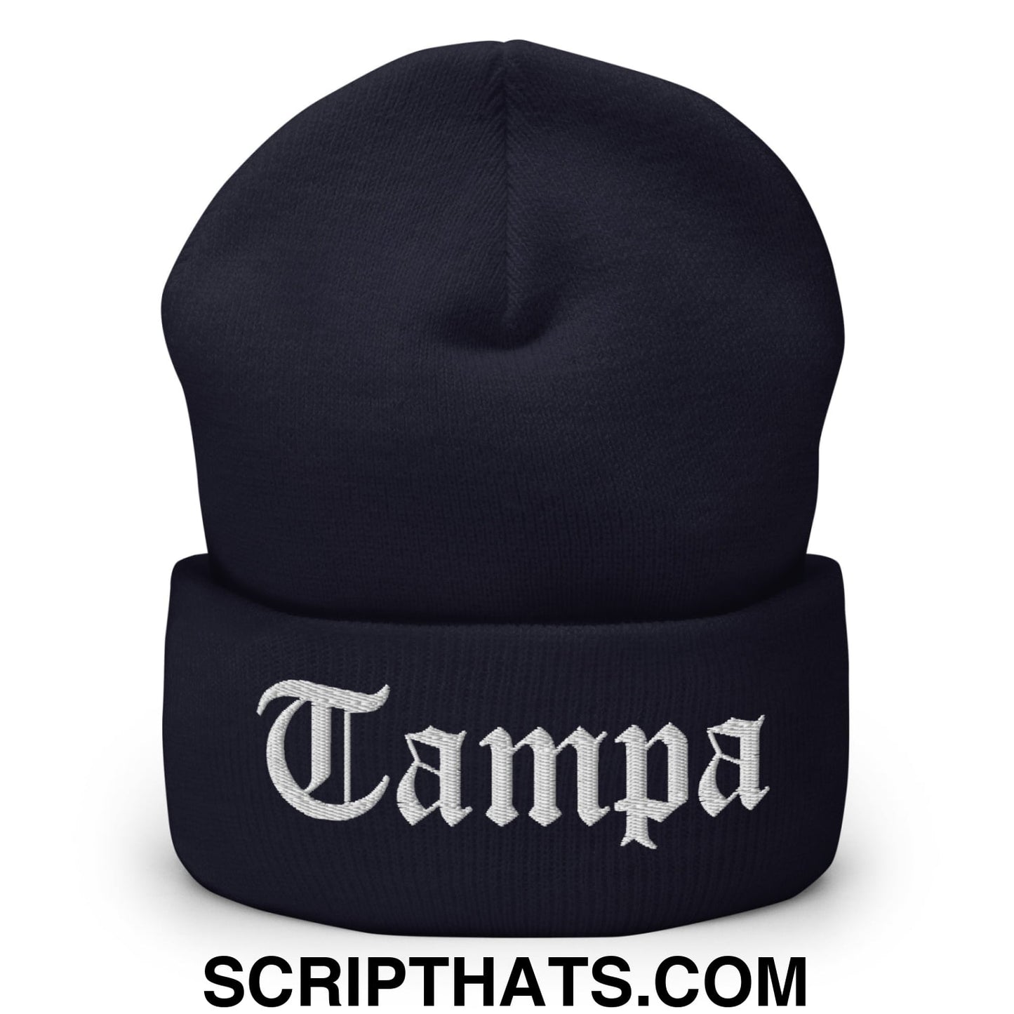 Tampa Old English Embroidered Knit Cuffed Beanie Navy