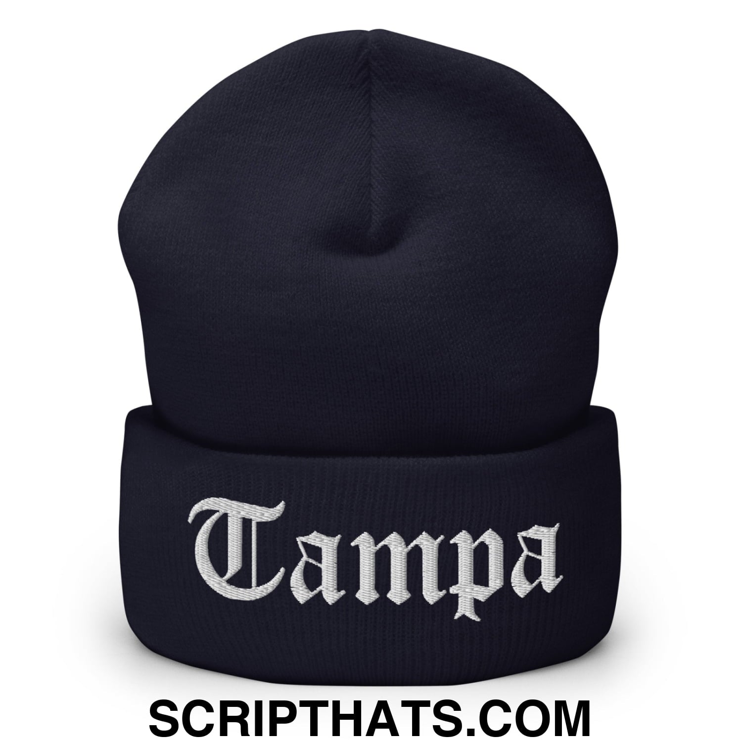 Tampa Old English Embroidered Knit Cuffed Beanie Navy