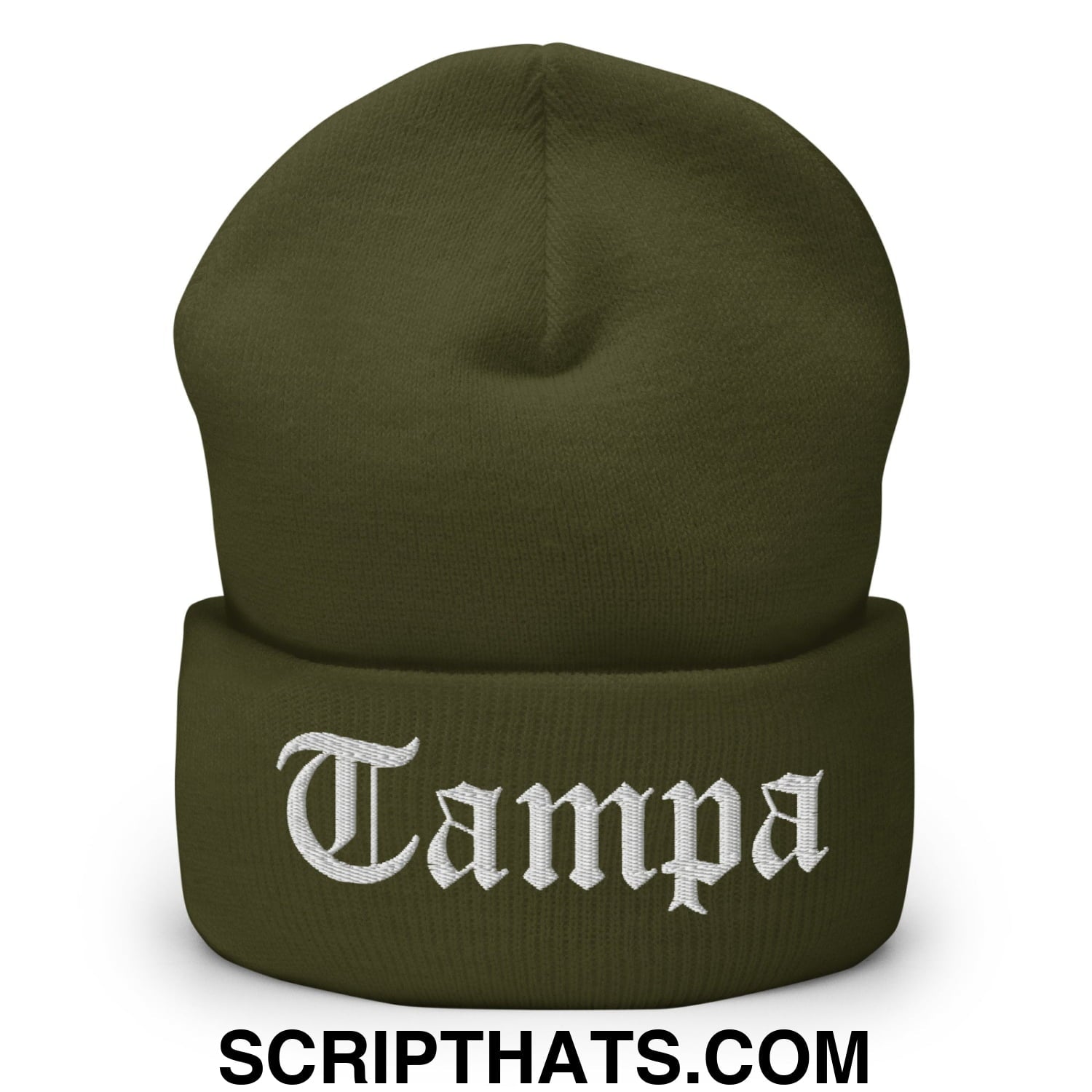 Tampa Old English Embroidered Knit Cuffed Beanie Olive