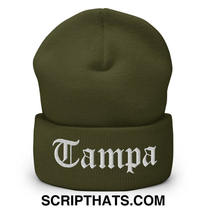 Tampa Old English Embroidered Knit Cuffed Beanie Olive