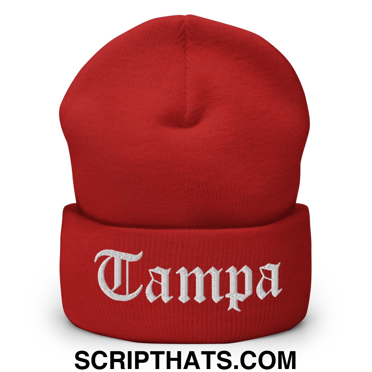 Tampa Old English Embroidered Knit Cuffed Beanie Red