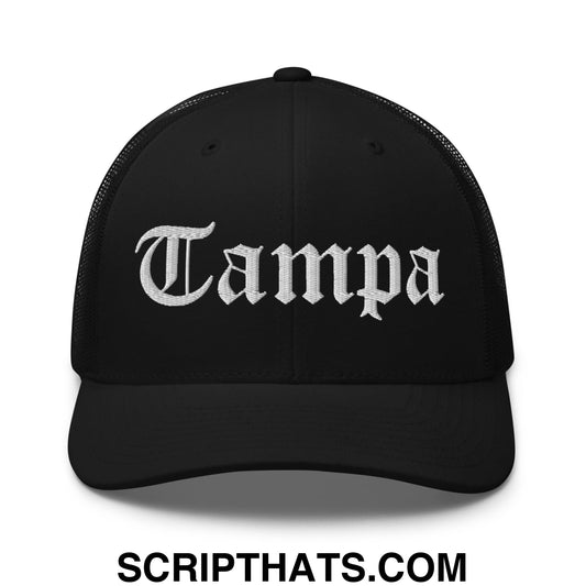 Tampa Old English Embroidered Mesh Trucker Hat Black