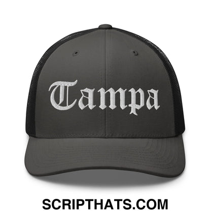 Tampa Old English Embroidered Mesh Trucker Hat Charcoal Black
