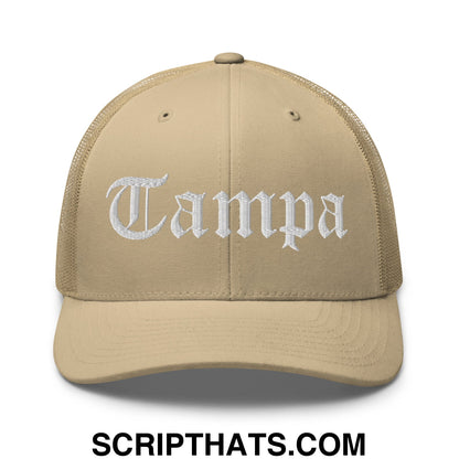 Tampa Old English Embroidered Mesh Trucker Hat Khaki