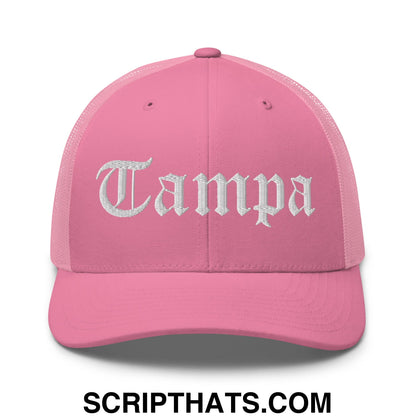 Tampa Old English Embroidered Mesh Trucker Hat Pink
