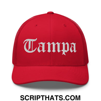 Tampa Old English Embroidered Mesh Trucker Hat Red