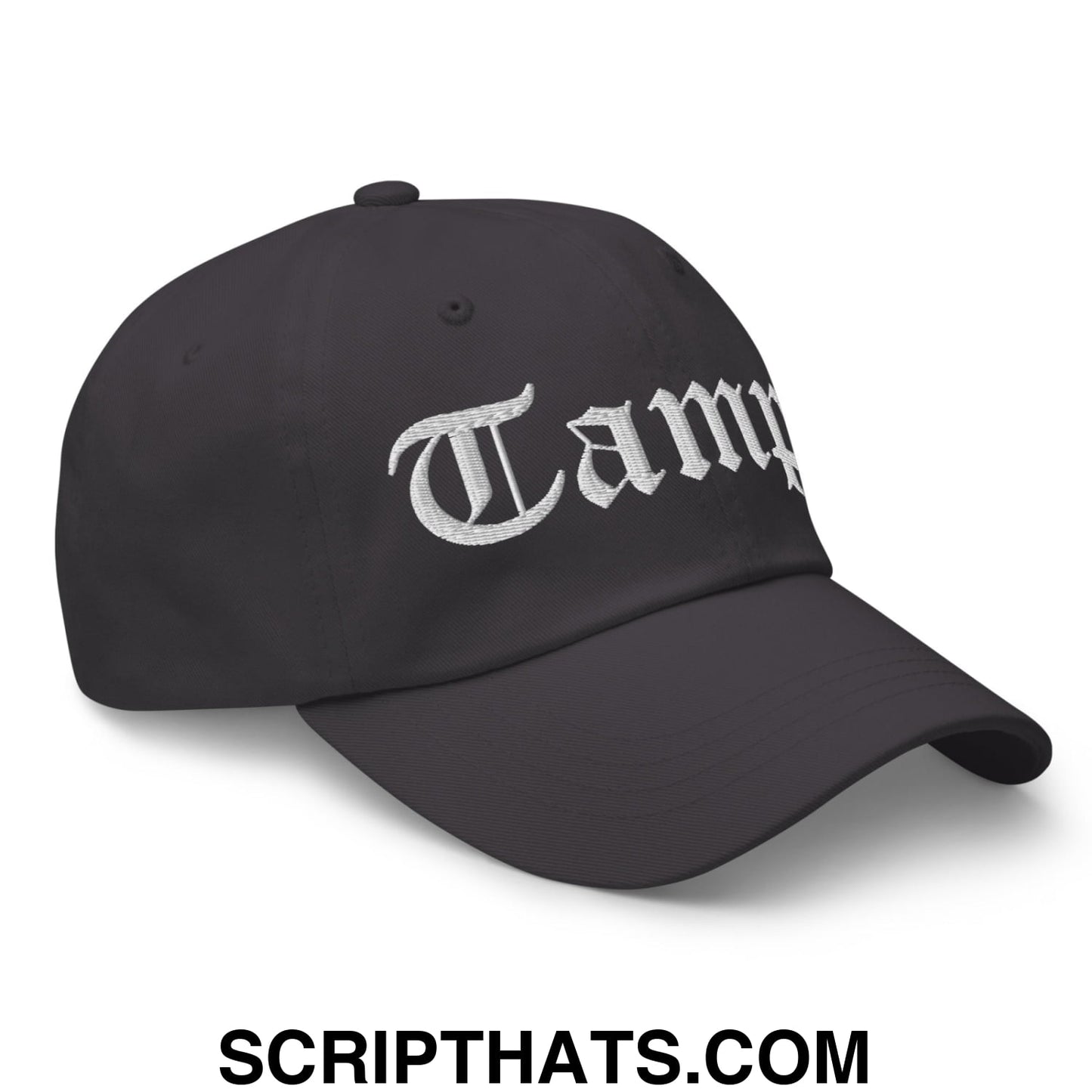 Tampa Old English Embroidered Unstructured Dad Hat Dark Grey