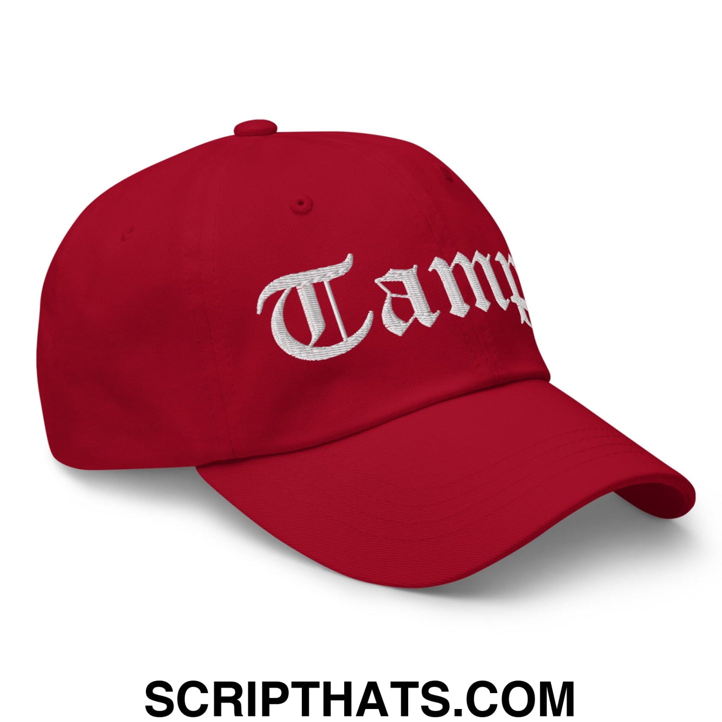Tampa Old English Embroidered Unstructured Dad Hat Cranberry