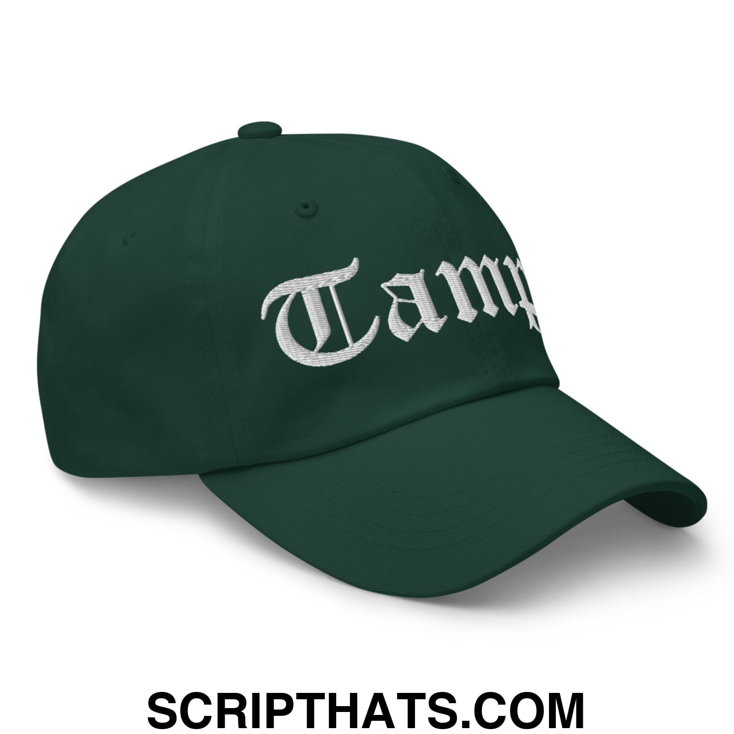 Tampa Old English Embroidered Unstructured Dad Hat Spruce