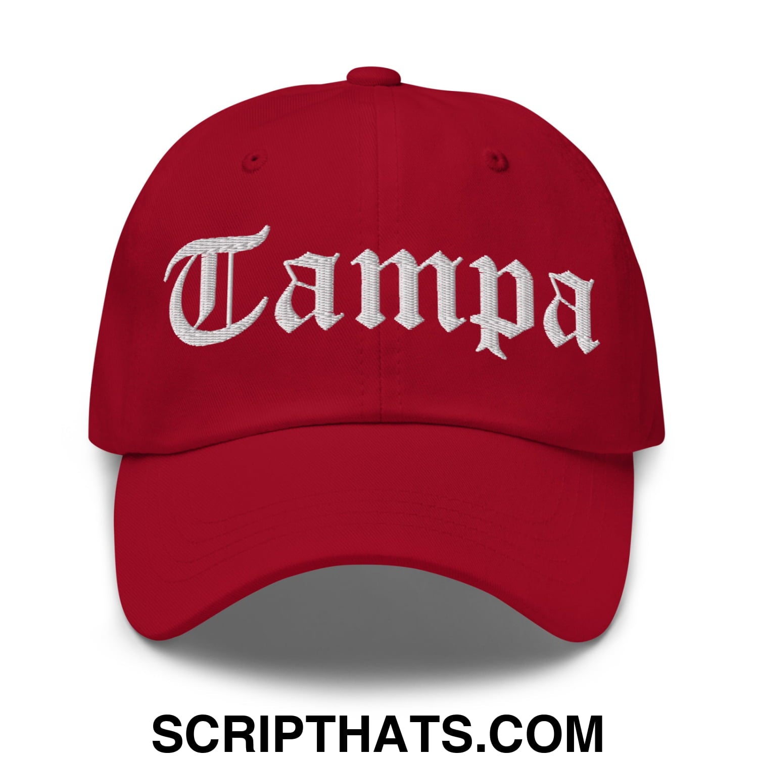 Tampa Old English Embroidered Unstructured Dad Hat Cranberry