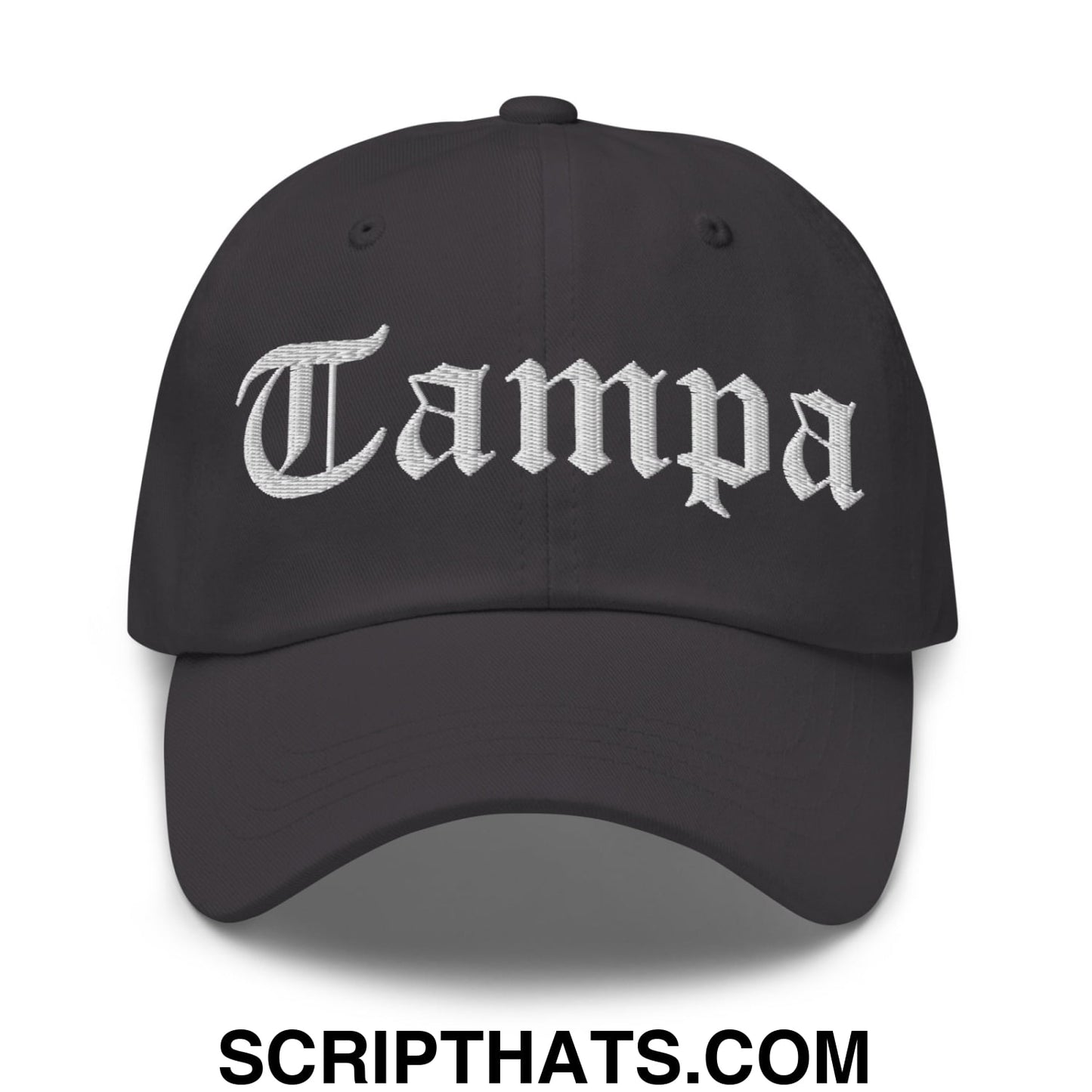 Tampa Old English Embroidered Unstructured Dad Hat Dark Grey