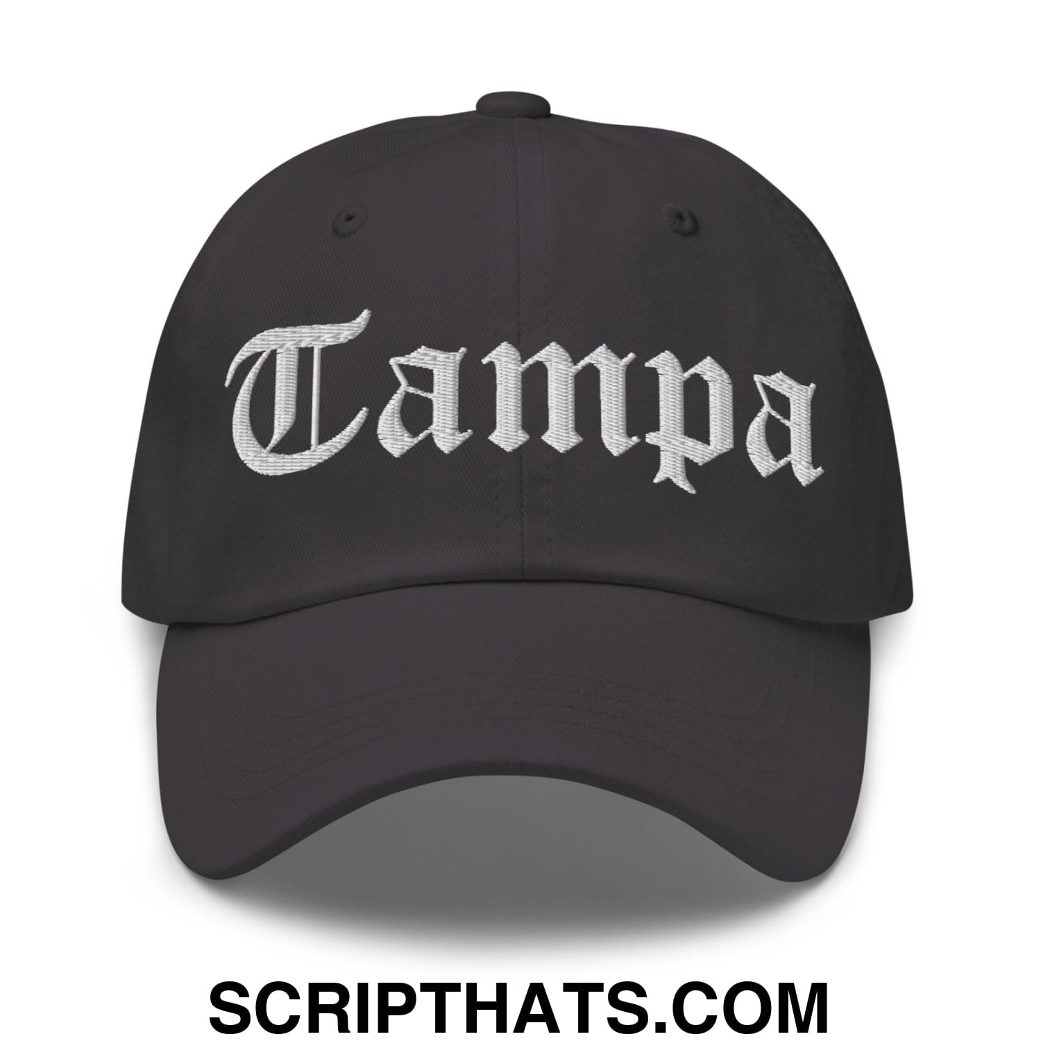 Tampa Old English Embroidered Unstructured Dad Hat Dark Grey