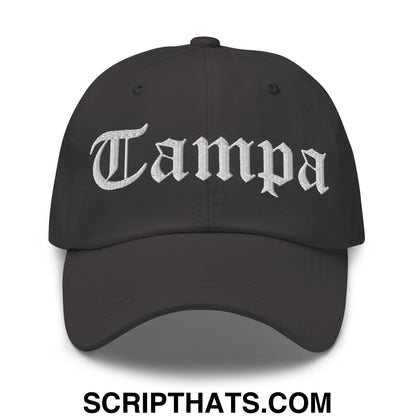 Tampa Old English Embroidered Unstructured Dad Hat Dark Grey