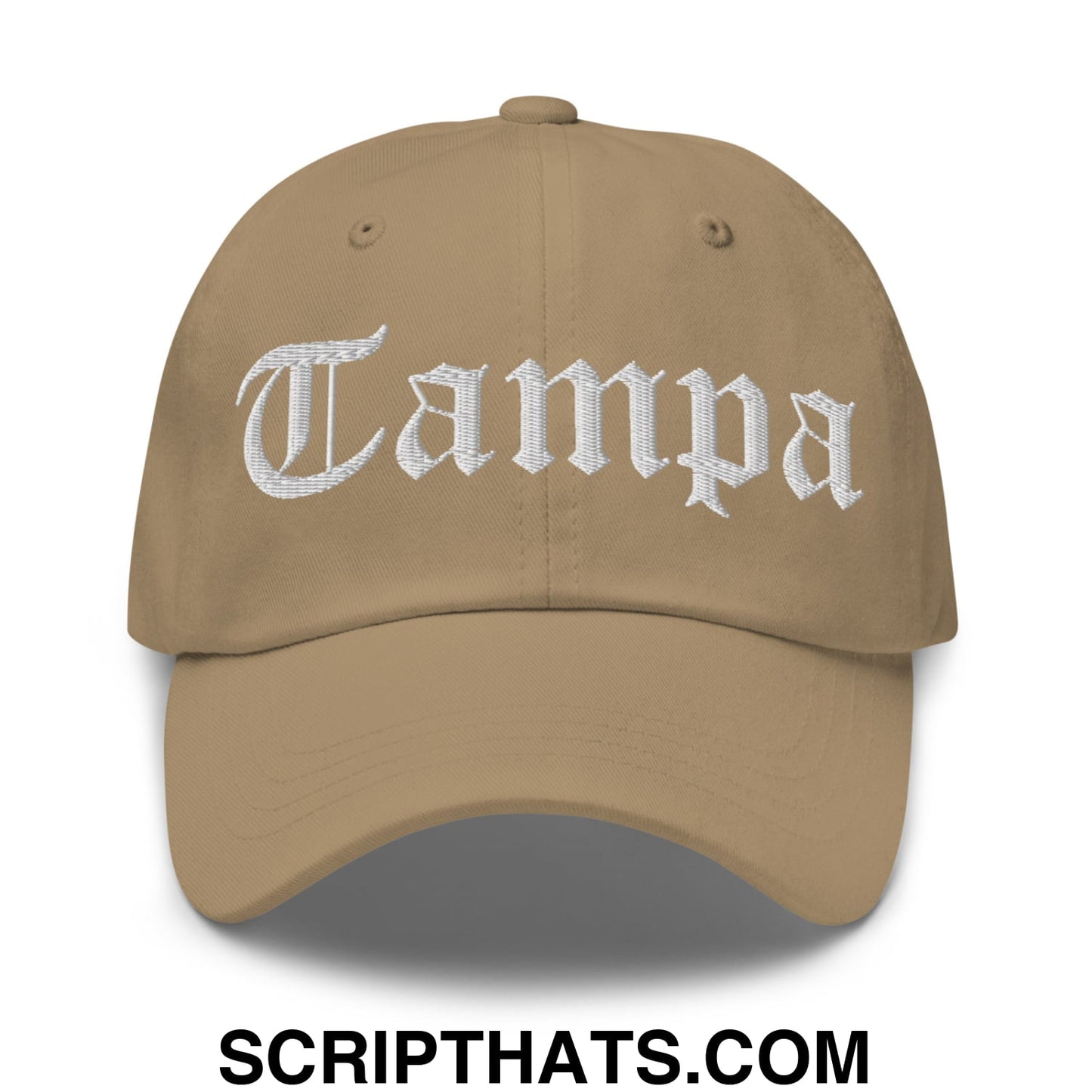 Tampa Old English Embroidered Unstructured Dad Hat Khaki