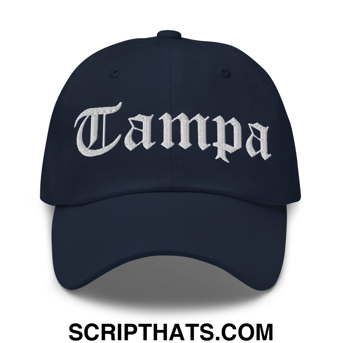 Tampa Old English Embroidered Unstructured Dad Hat Navy