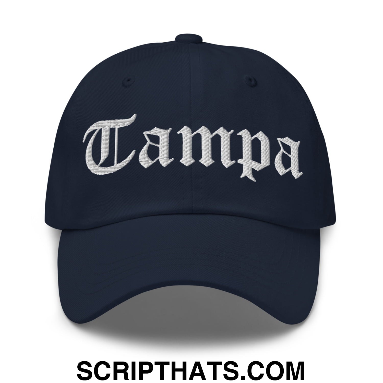 Tampa Old English Embroidered Unstructured Dad Hat Navy