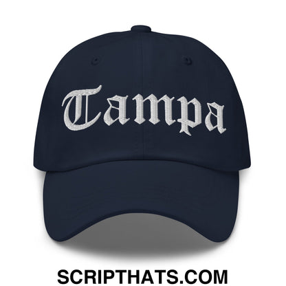 Tampa Old English Embroidered Unstructured Dad Hat Navy